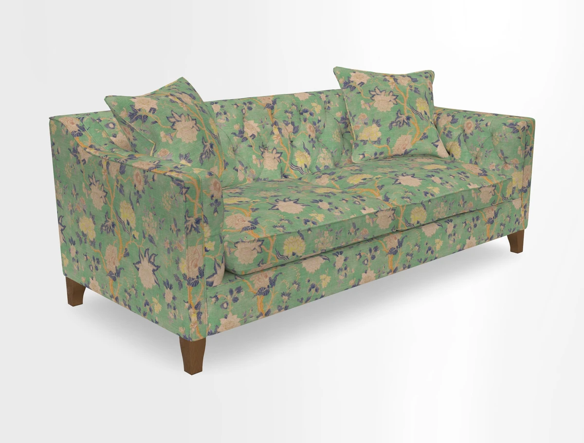 Haresfield 3 Seater Sofa in Linwood Omega Velvet Omega Airforce with Contrasting Piping