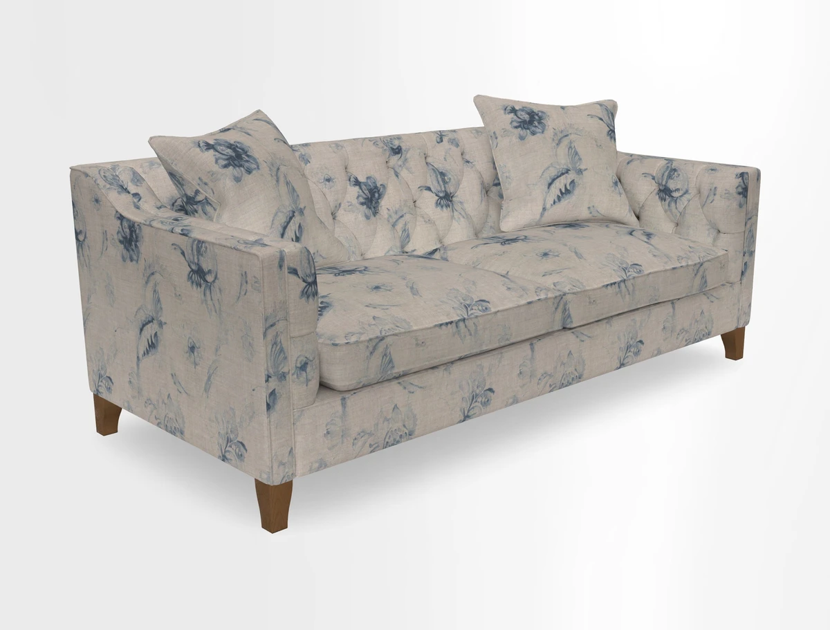 Haresfield 3 Seater Sofa in Linwood Omega Velvet Omega Airforce with Contrasting Piping
