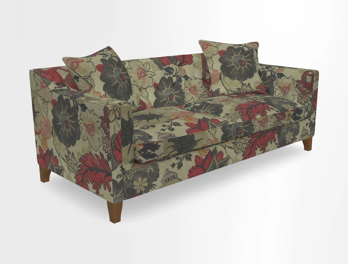 Haresfield 3 Seater Sofa in Linwood Omega Velvet Omega Airforce with Contrasting Piping