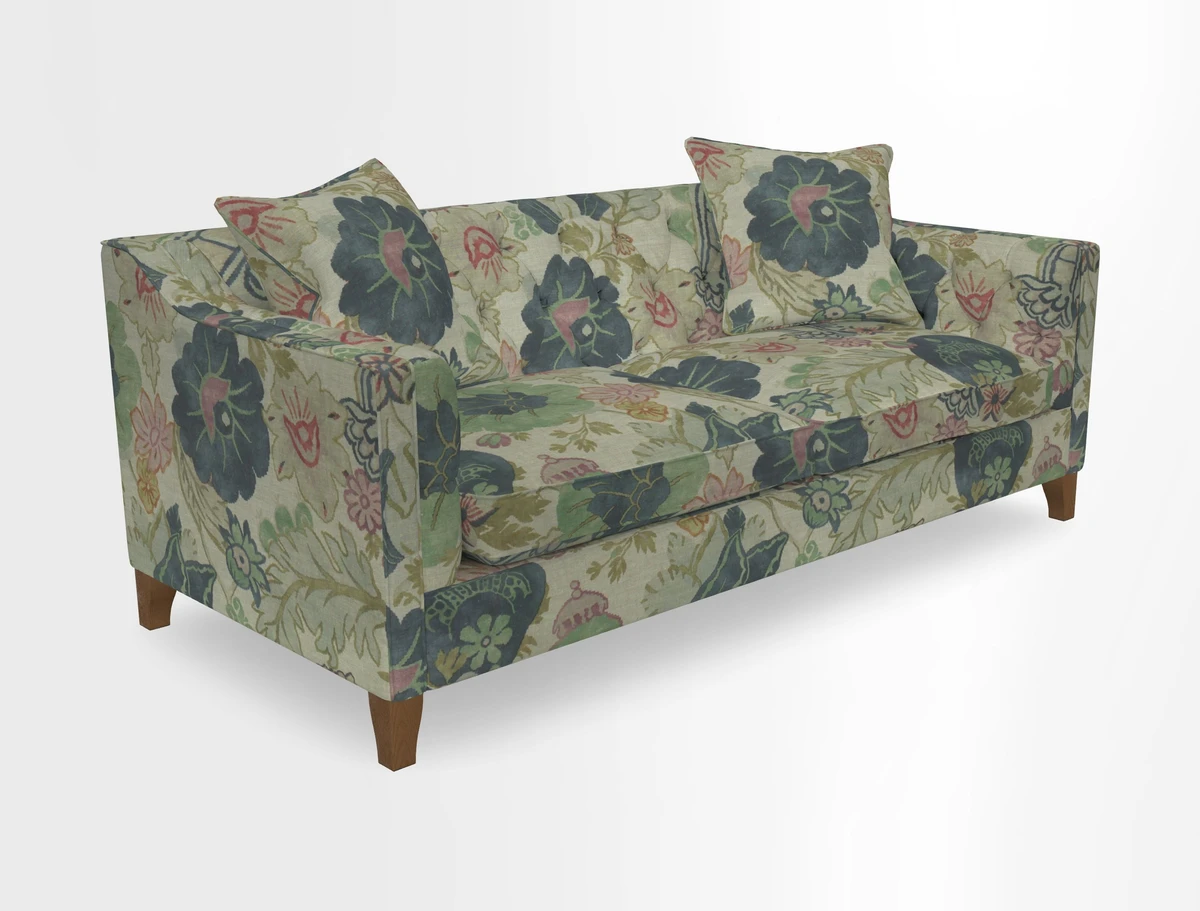 Haresfield 3 Seater Sofa in Linwood Omega Velvet Omega Airforce with Contrasting Piping