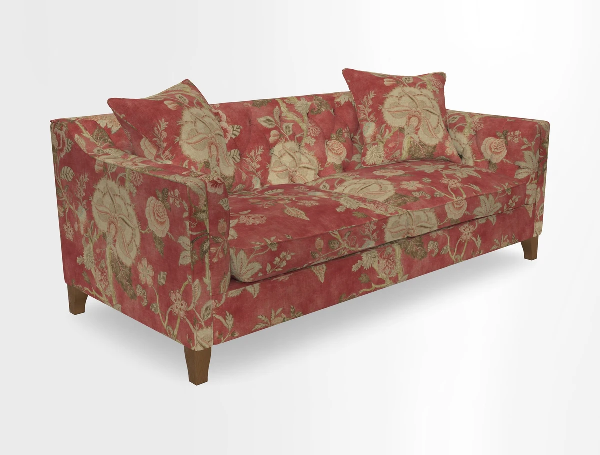 Haresfield 3 Seater Sofa in Linwood Omega Velvet Omega Airforce with Contrasting Piping