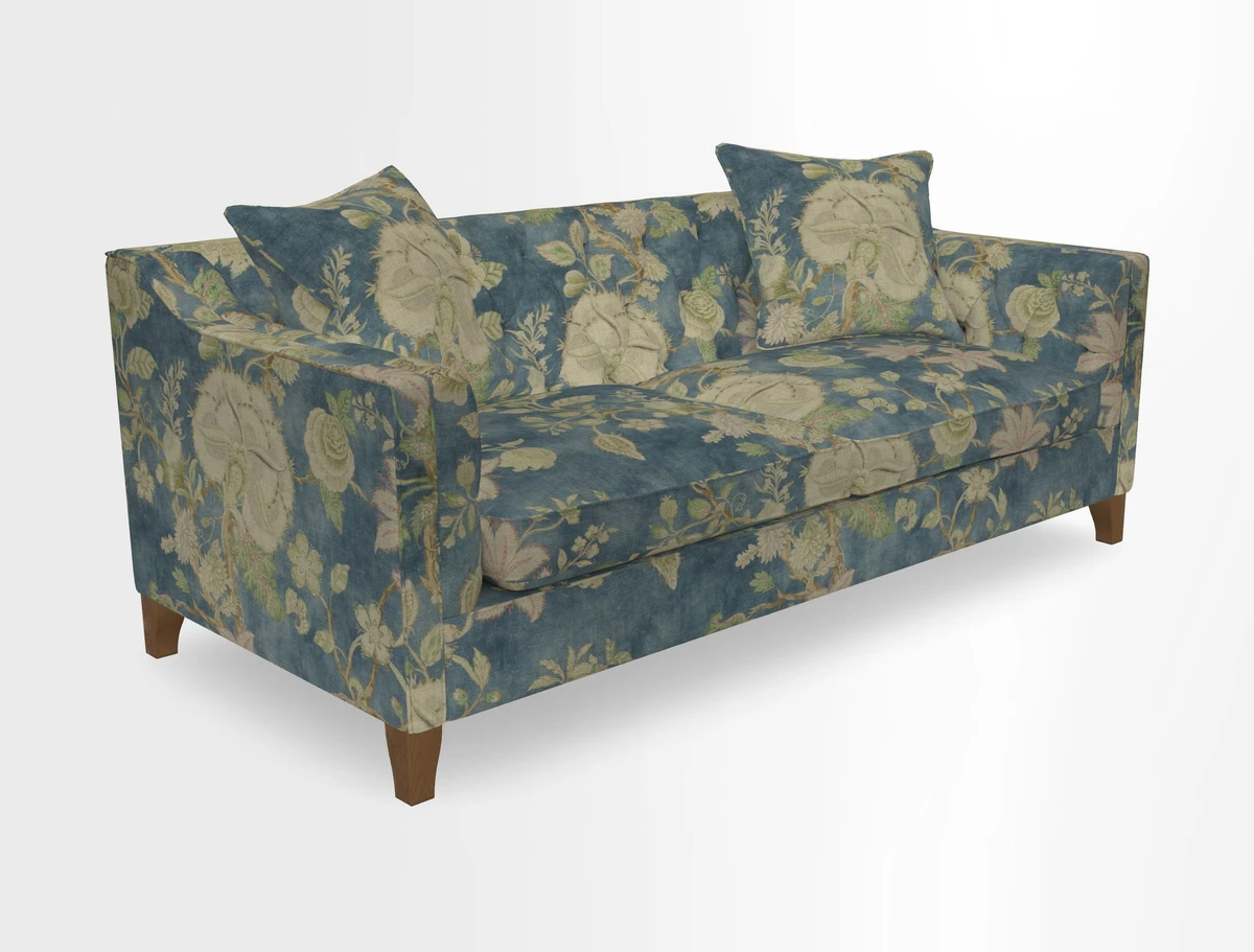 Haresfield 3 Seater Sofa in Linwood Omega Velvet Omega Airforce with Contrasting Piping