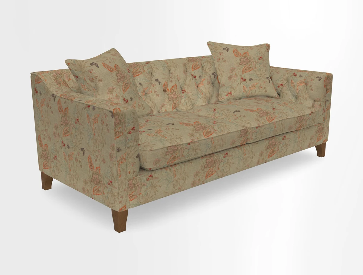 Haresfield 3 Seater Sofa in Linwood Omega Velvet Omega Airforce with Contrasting Piping