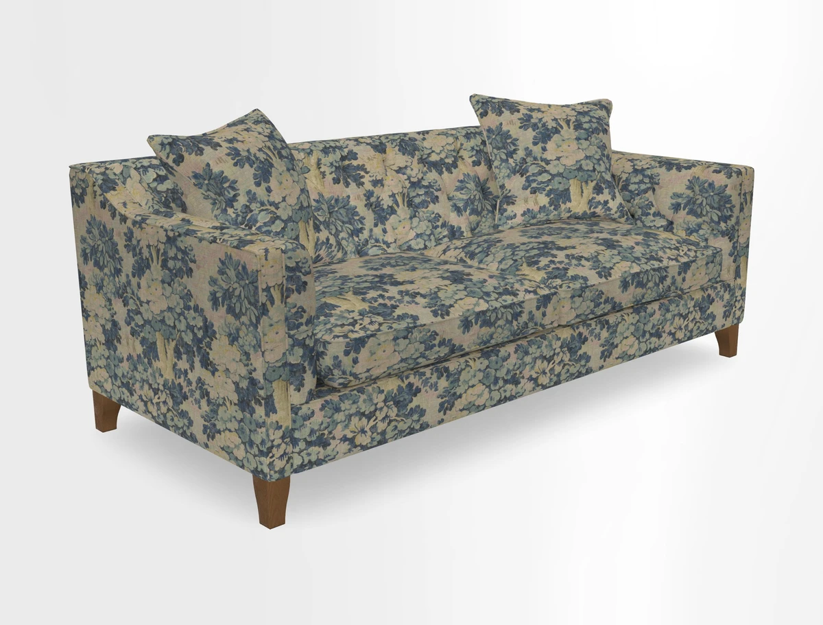 Haresfield 3 Seater Sofa in Linwood Omega Velvet Omega Airforce with Contrasting Piping