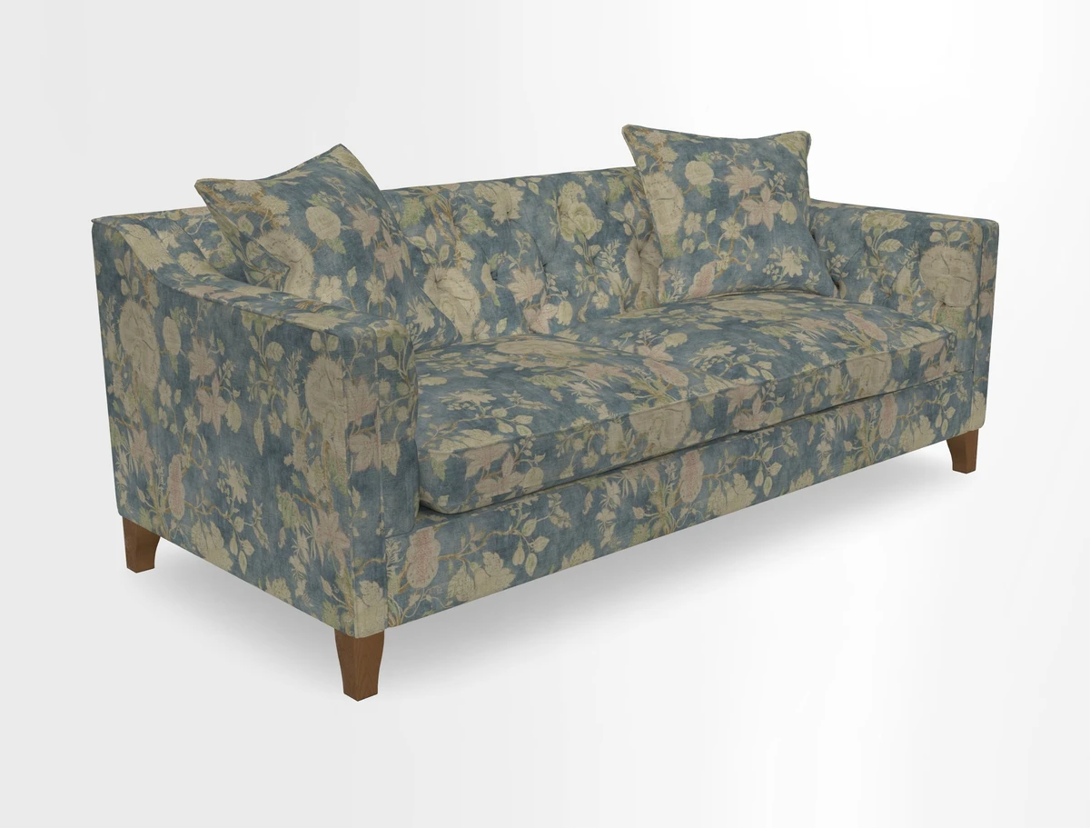 Haresfield 3 Seater Sofa in Linwood Omega Velvet Omega Airforce with Contrasting Piping