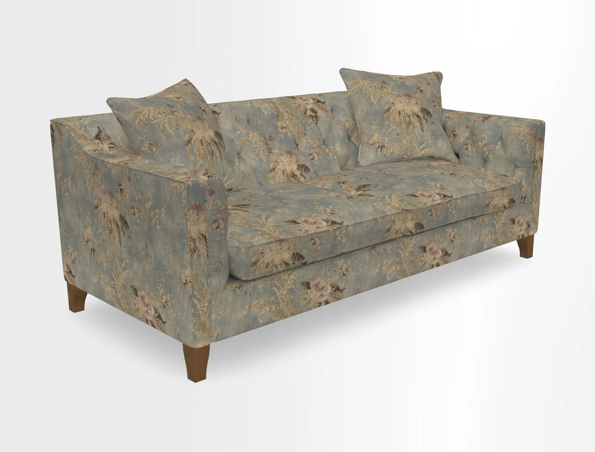 Haresfield 3 Seater Sofa in Linwood Omega Velvet Omega Airforce with Contrasting Piping