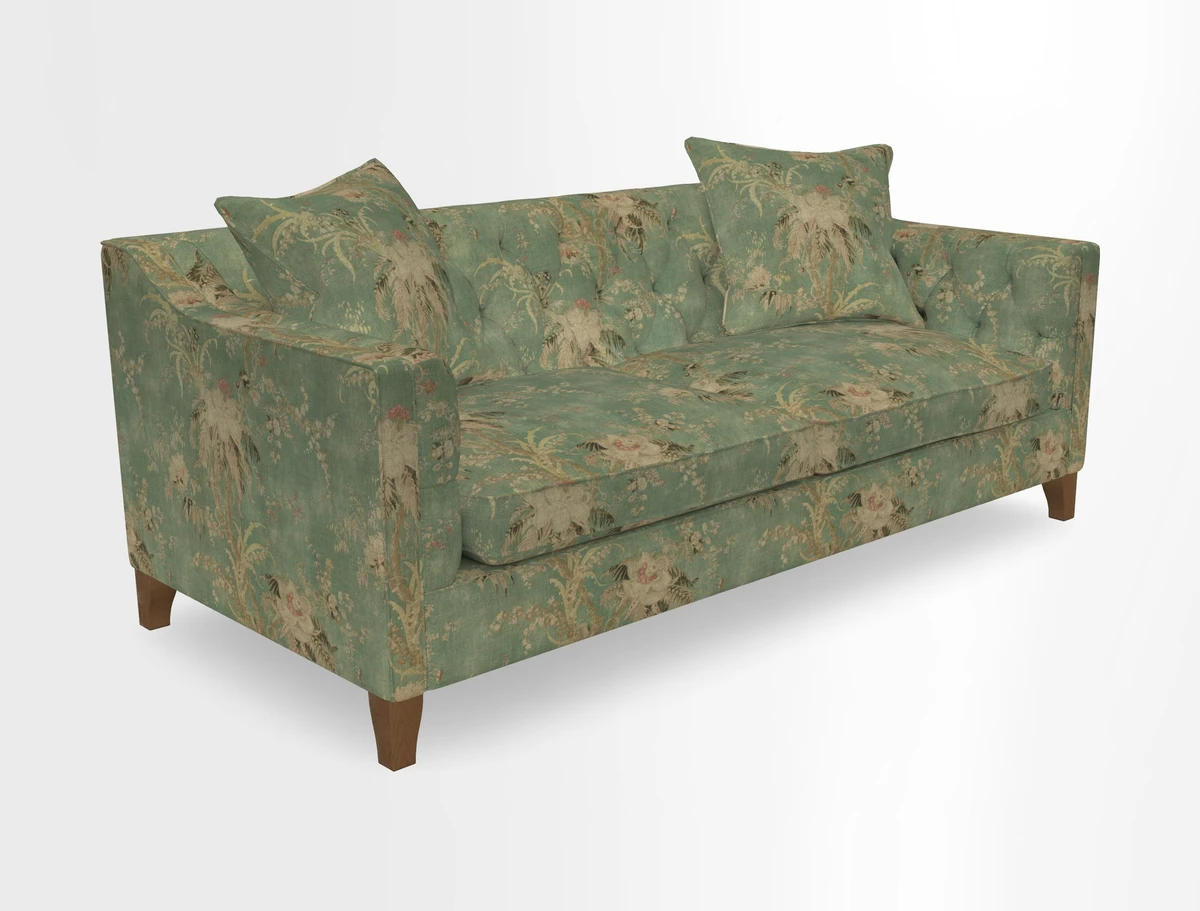 Haresfield 3 Seater Sofa in Linwood Omega Velvet Omega Airforce with Contrasting Piping
