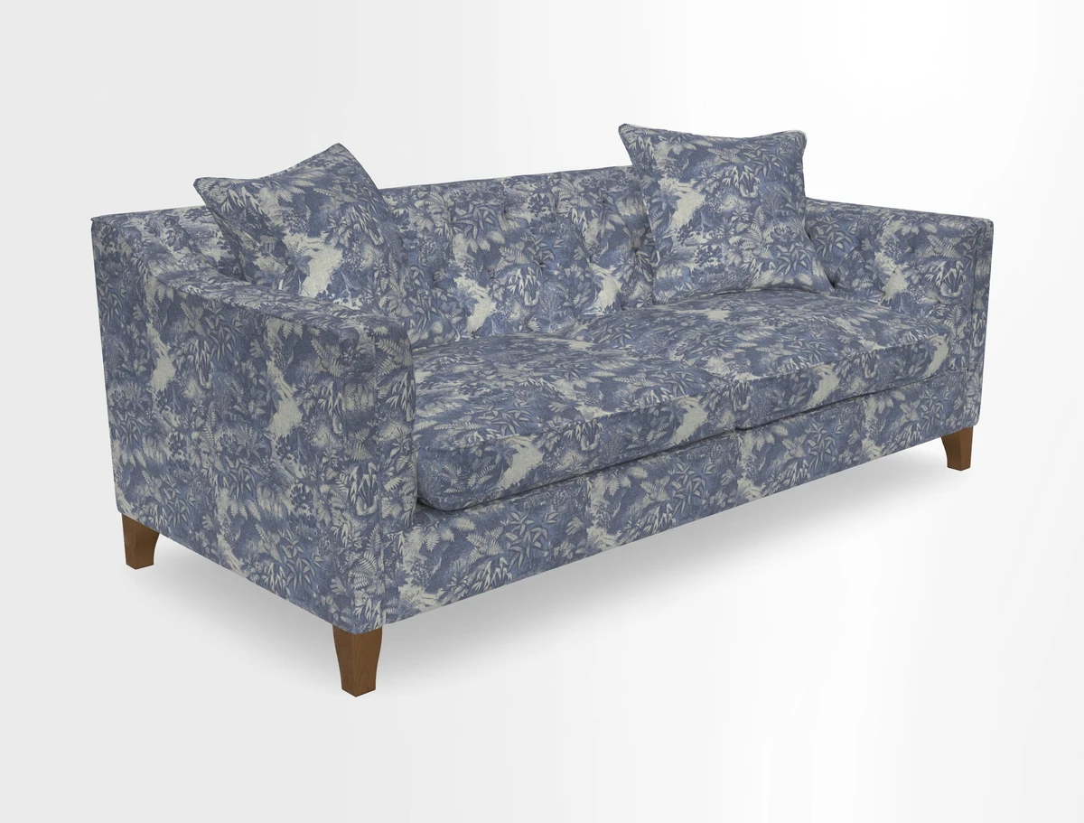 Haresfield 3 Seater Sofa in Linwood Omega Velvet Omega Airforce with Contrasting Piping