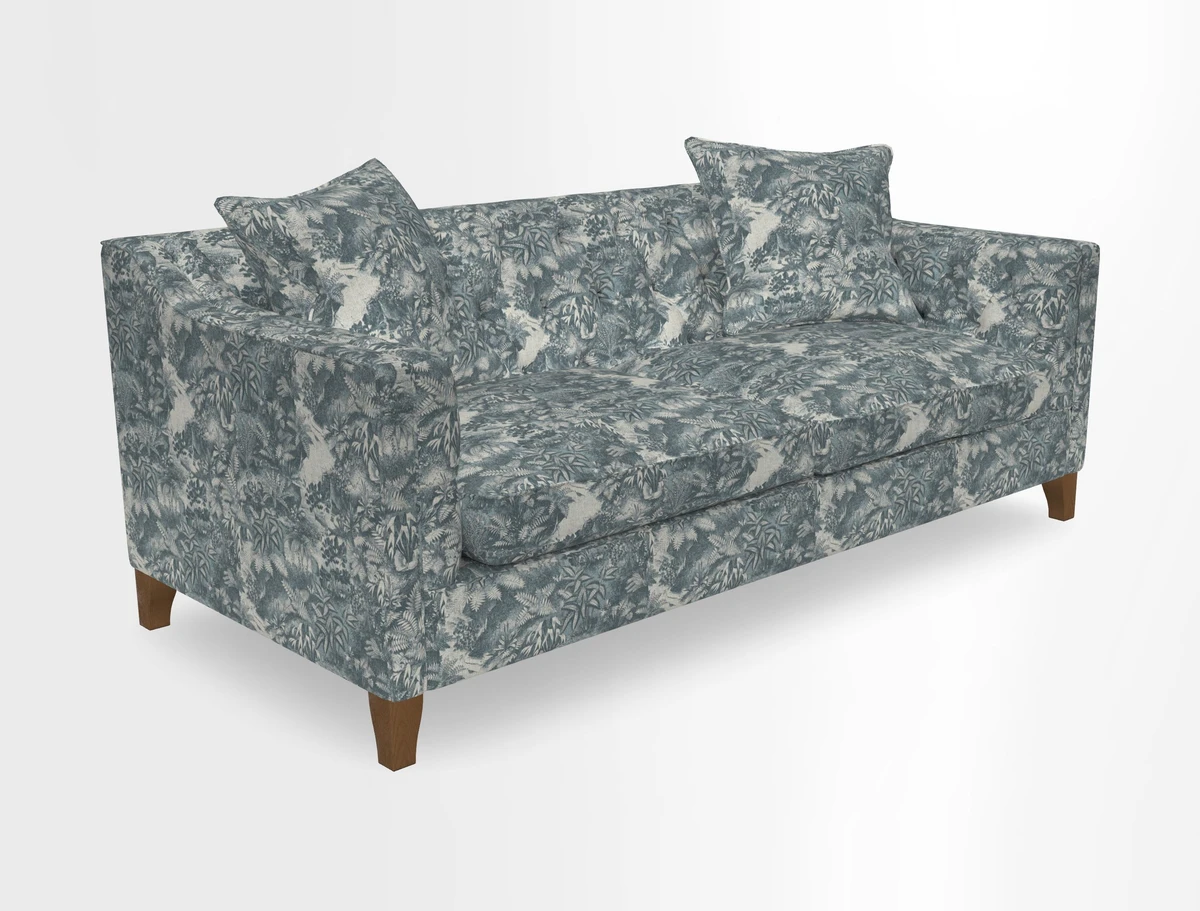 Haresfield 3 Seater Sofa in Linwood Omega Velvet Omega Airforce with Contrasting Piping