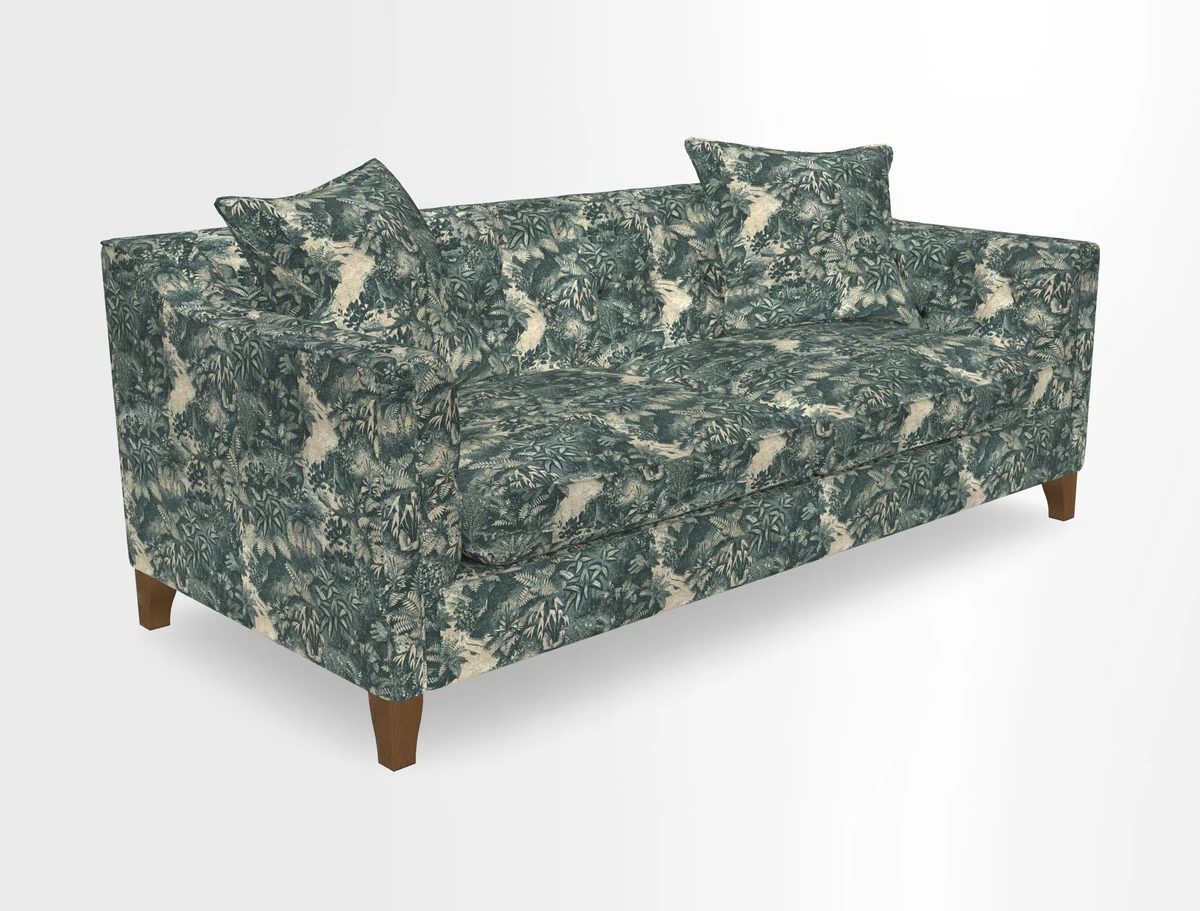 Haresfield 3 Seater Sofa in Linwood Omega Velvet Omega Airforce with Contrasting Piping