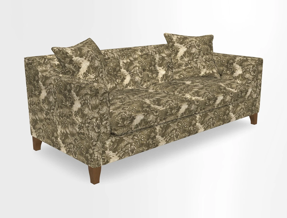 Haresfield 3 Seater Sofa in Linwood Omega Velvet Omega Airforce with Contrasting Piping