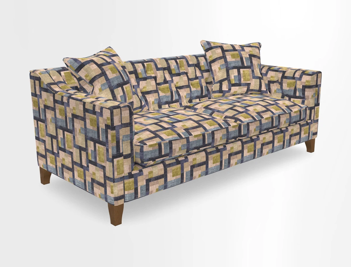 Haresfield 3 Seater Sofa in Linwood Omega Velvet Omega Airforce with Contrasting Piping