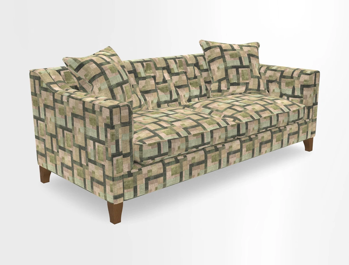 Haresfield 3 Seater Sofa in Linwood Omega Velvet Omega Airforce with Contrasting Piping