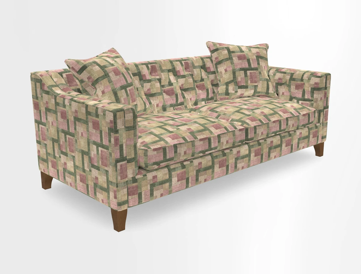 Haresfield 3 Seater Sofa in Linwood Omega Velvet Omega Airforce with Contrasting Piping