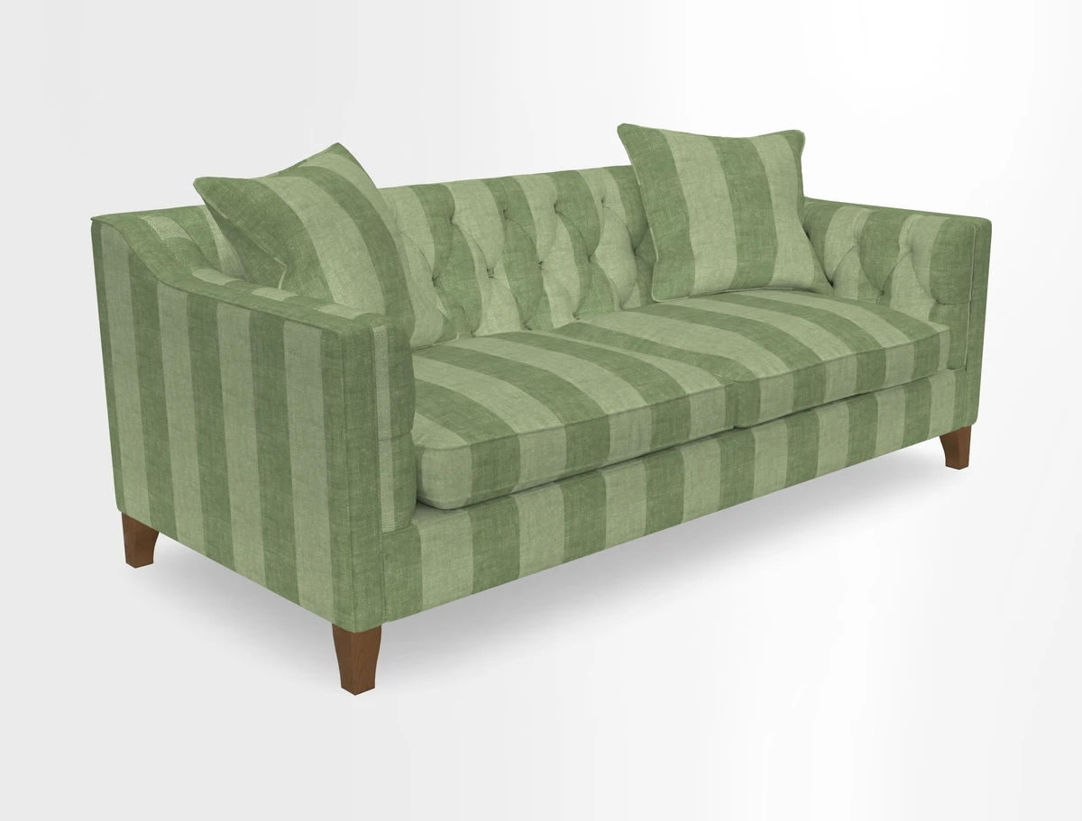 Haresfield 3 Seater Sofa in Linwood Omega Velvet Omega Airforce with Contrasting Piping