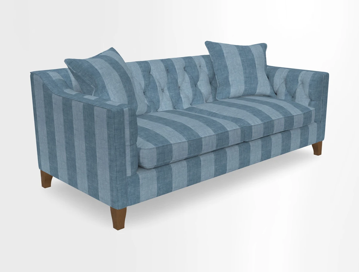 Haresfield 3 Seater Sofa in Linwood Omega Velvet Omega Airforce with Contrasting Piping