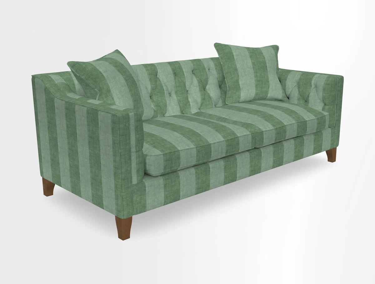 Haresfield 3 Seater Sofa in Linwood Omega Velvet Omega Airforce with Contrasting Piping