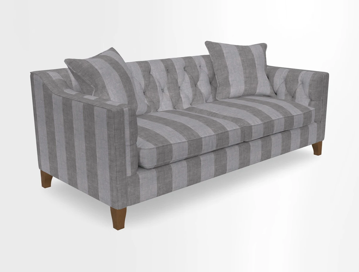 Haresfield 3 Seater Sofa in Linwood Omega Velvet Omega Airforce with Contrasting Piping