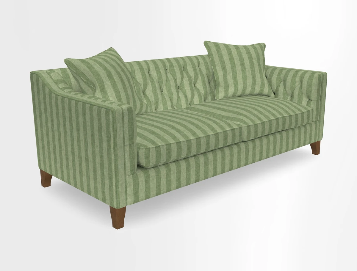 Haresfield 3 Seater Sofa in Linwood Omega Velvet Omega Airforce with Contrasting Piping