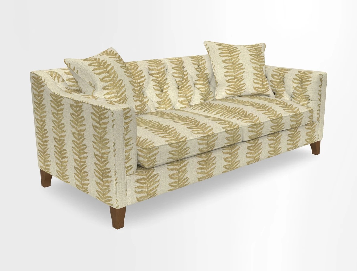 Haresfield 3 Seater Sofa in Linwood Omega Velvet Omega Airforce with Contrasting Piping