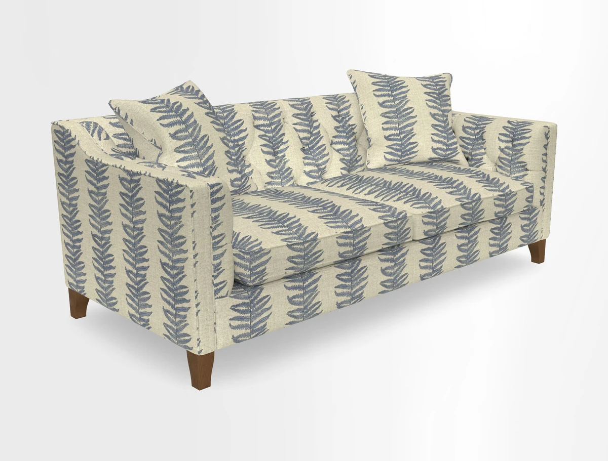 Haresfield 3 Seater Sofa in Linwood Omega Velvet Omega Airforce with Contrasting Piping