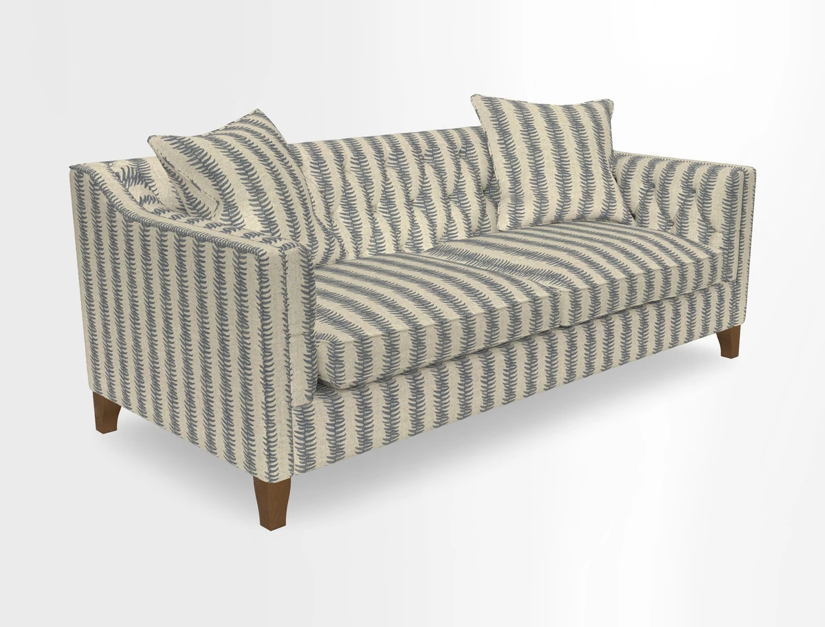Haresfield 3 Seater Sofa in Linwood Omega Velvet Omega Airforce with Contrasting Piping