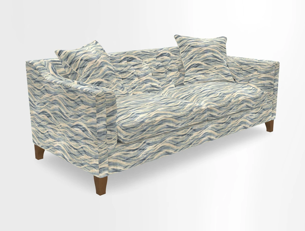 Haresfield 3 Seater Sofa in Linwood Omega Velvet Omega Airforce with Contrasting Piping
