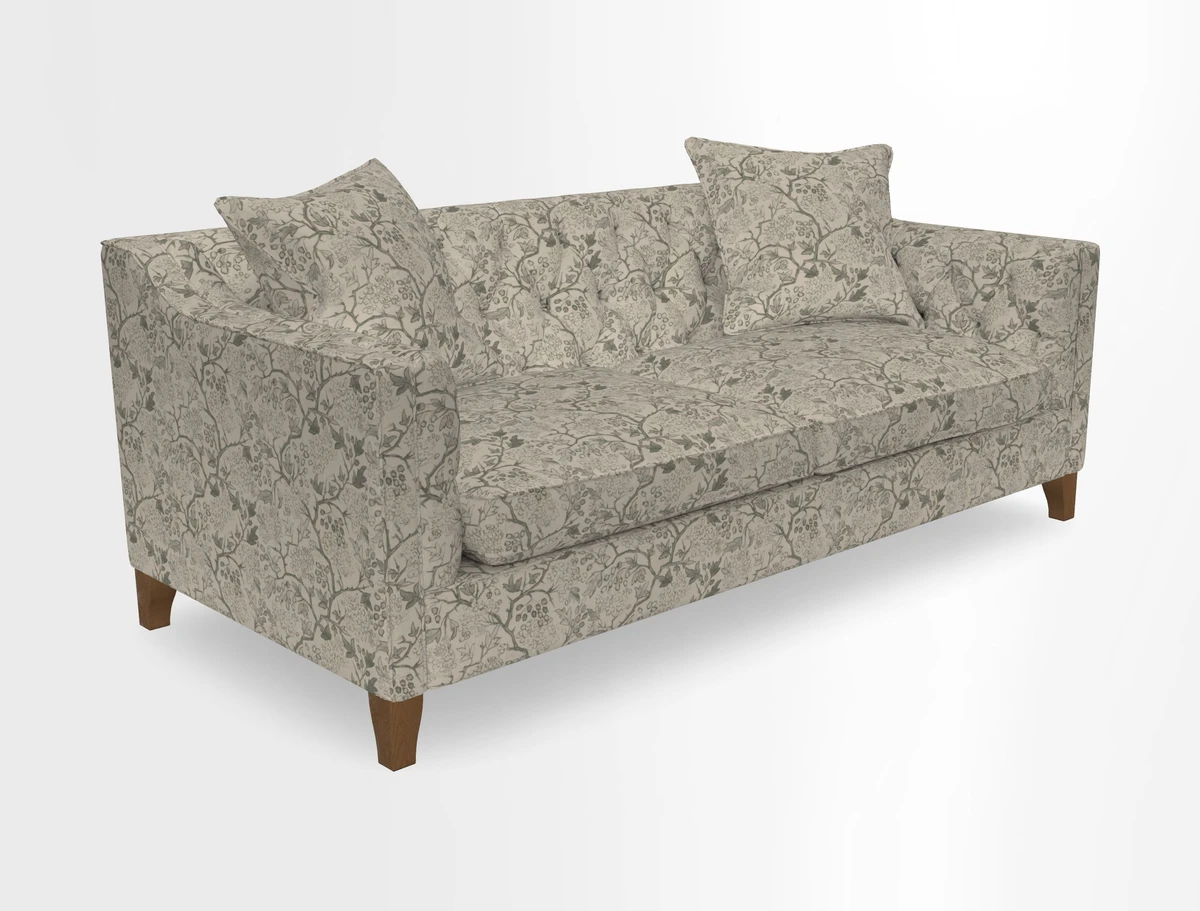 Haresfield 3 Seater Sofa in Linwood Omega Velvet Omega Airforce with Contrasting Piping