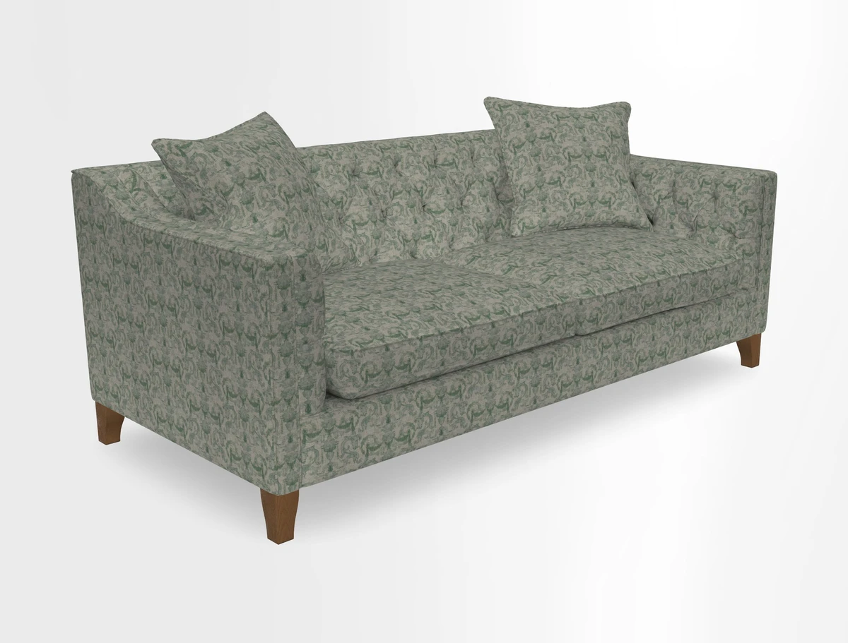 Haresfield 3 Seater Sofa in Linwood Omega Velvet Omega Airforce with Contrasting Piping