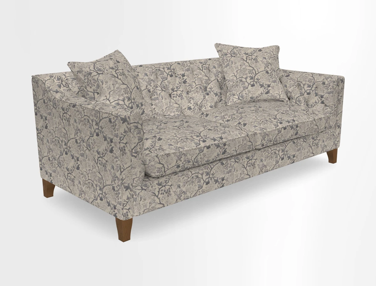 Haresfield 3 Seater Sofa in Linwood Omega Velvet Omega Airforce with Contrasting Piping