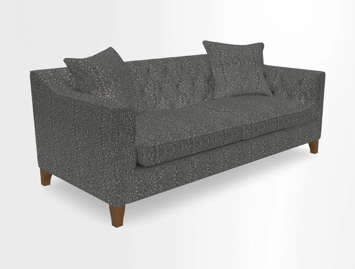 Haresfield 3 Seater Sofa in Linwood Omega Velvet Omega Airforce with Contrasting Piping