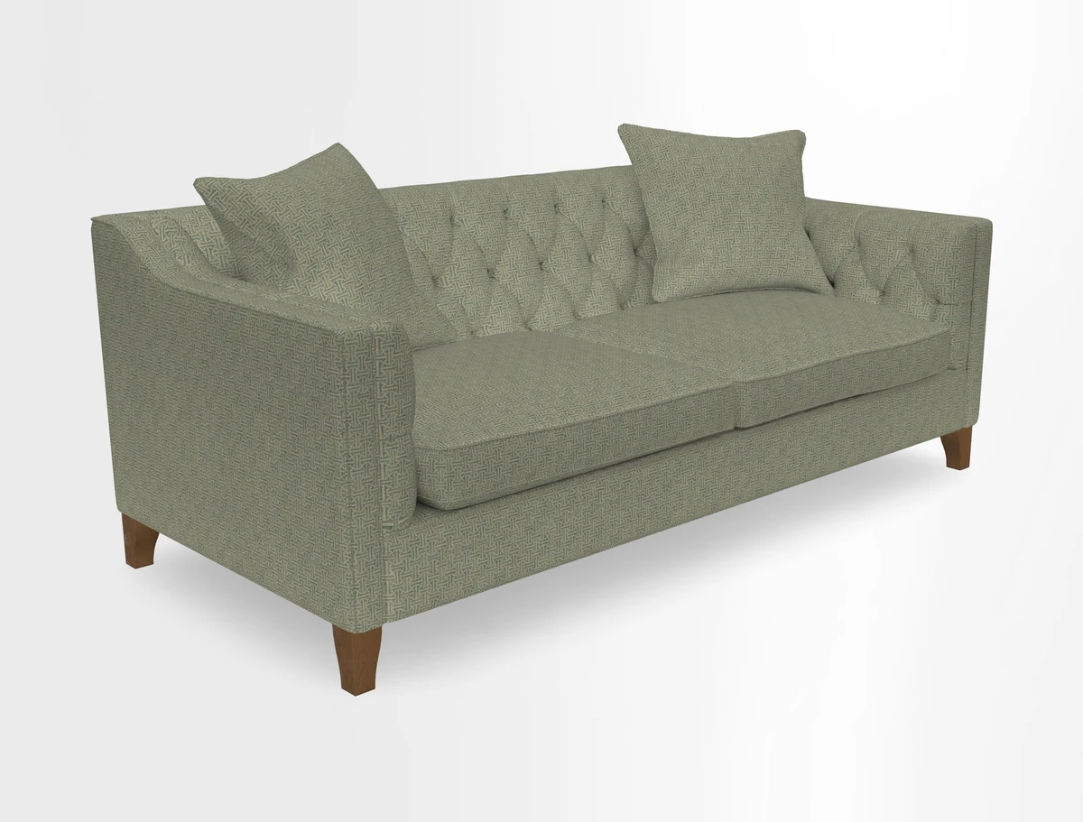 Haresfield 3 Seater Sofa in Linwood Omega Velvet Omega Airforce with Contrasting Piping
