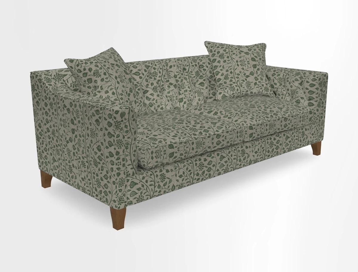 Haresfield 3 Seater Sofa in Linwood Omega Velvet Omega Airforce with Contrasting Piping