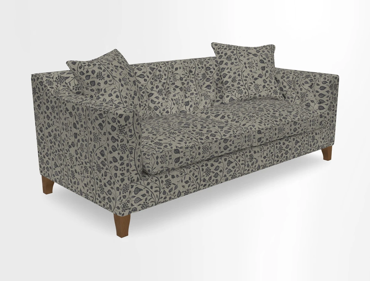 Haresfield 3 Seater Sofa in Linwood Omega Velvet Omega Airforce with Contrasting Piping