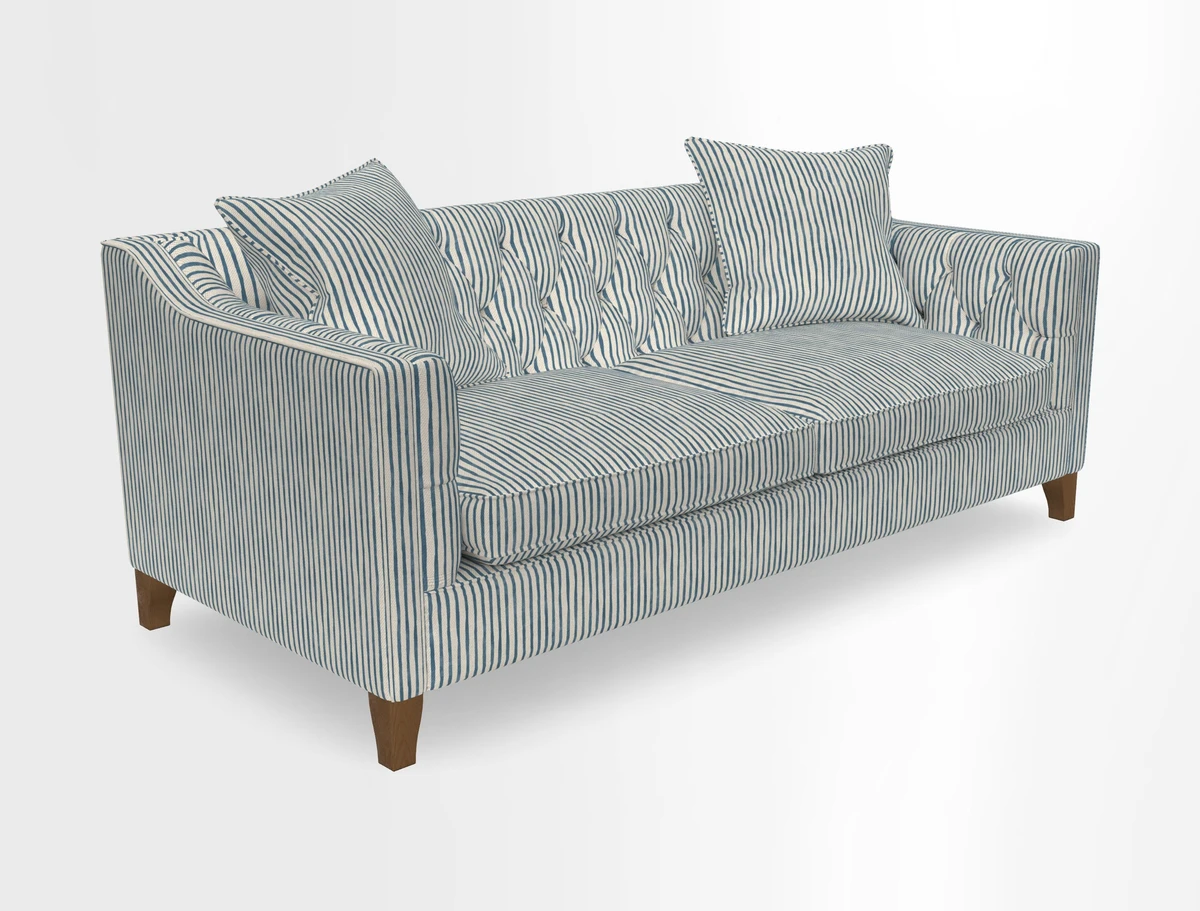 Haresfield 3 Seater Sofa in Linwood Omega Velvet Omega Airforce with Contrasting Piping