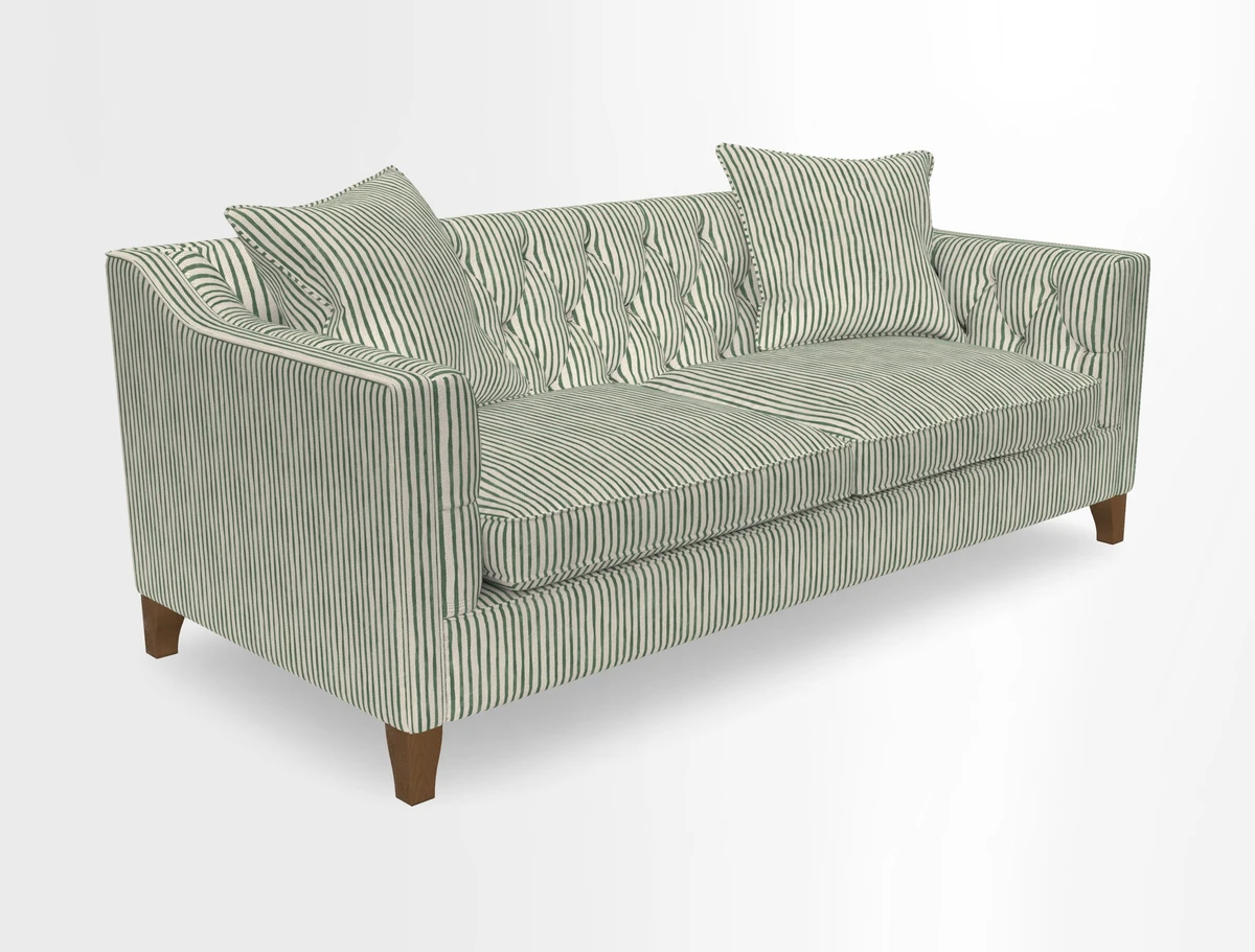 Haresfield 3 Seater Sofa in Linwood Omega Velvet Omega Airforce with Contrasting Piping