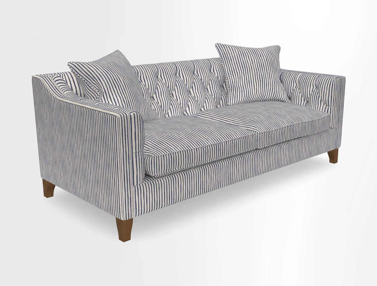 Haresfield 3 Seater Sofa in Linwood Omega Velvet Omega Airforce with Contrasting Piping