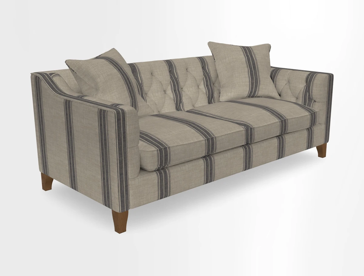 Haresfield 3 Seater Sofa in Linwood Omega Velvet Omega Airforce with Contrasting Piping