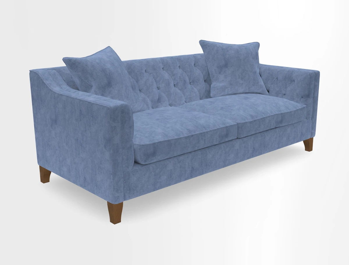 Haresfield 3 Seater Sofa in Linwood Omega Velvet Omega Airforce with Contrasting Piping