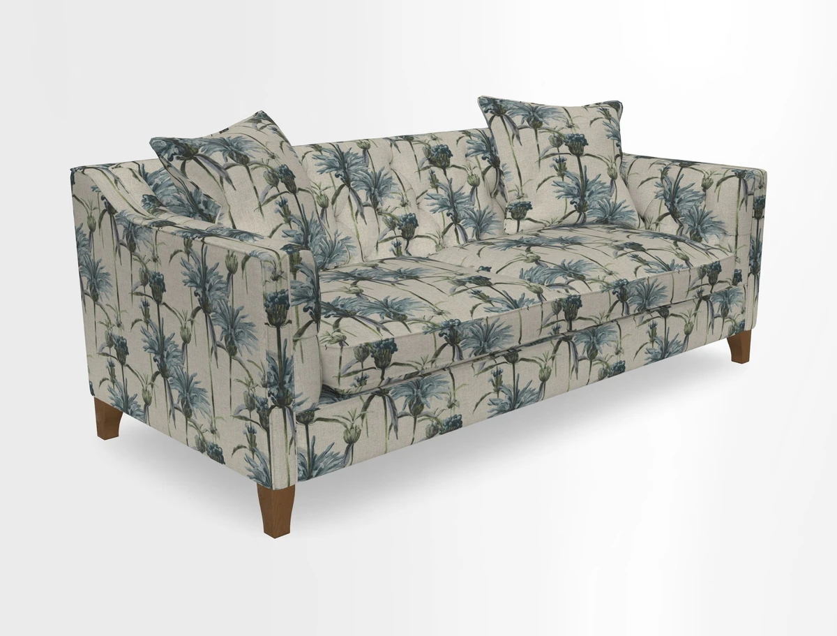 Haresfield 3 Seater Sofa in Linwood Omega Velvet Omega Airforce with Contrasting Piping
