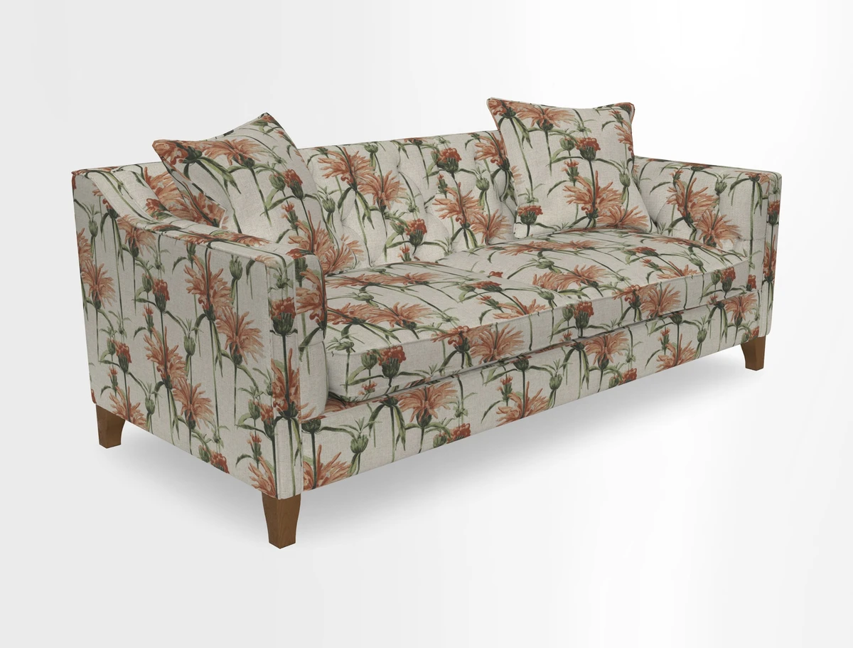 Haresfield 3 Seater Sofa in Linwood Omega Velvet Omega Airforce with Contrasting Piping