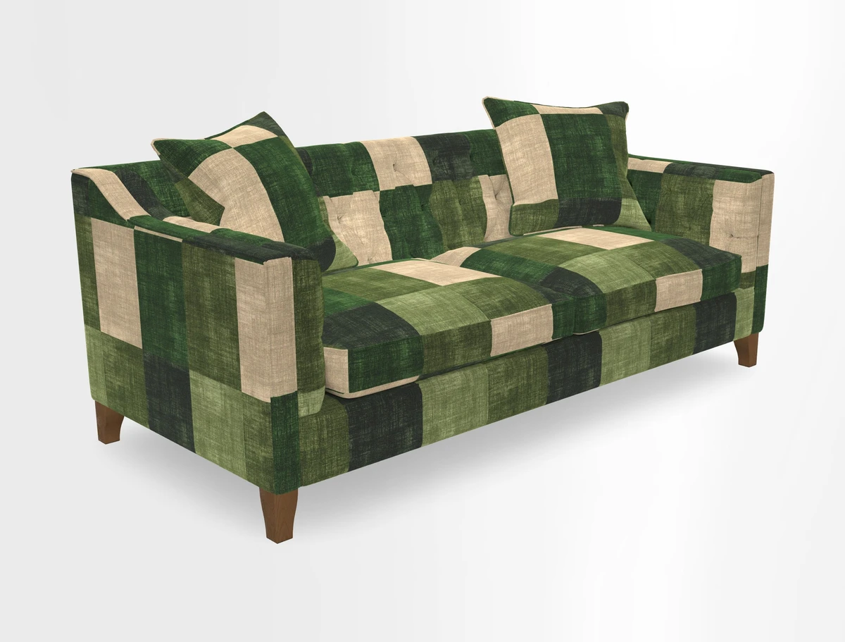 Haresfield 3 Seater Sofa in Linwood Omega Velvet Omega Airforce with Contrasting Piping