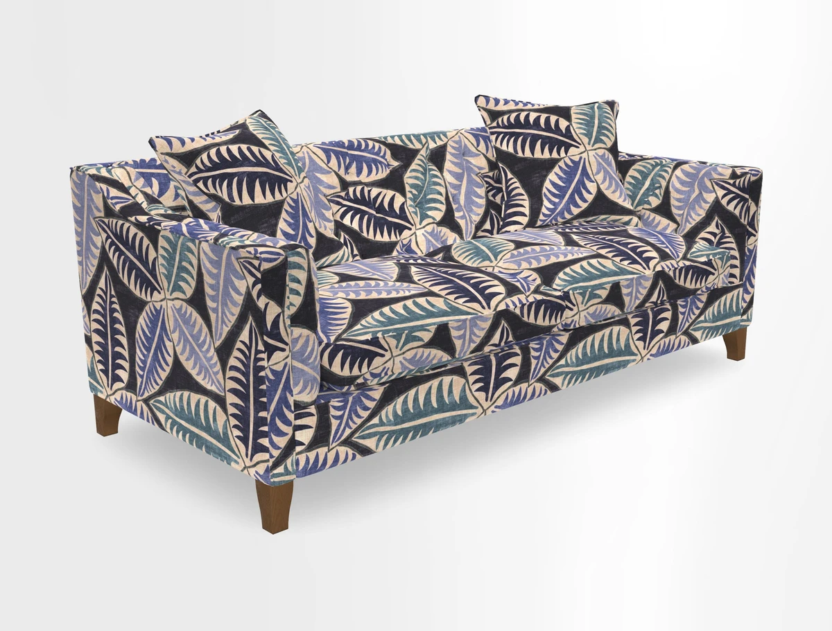 Haresfield 3 Seater Sofa in Linwood Omega Velvet Omega Airforce with Contrasting Piping