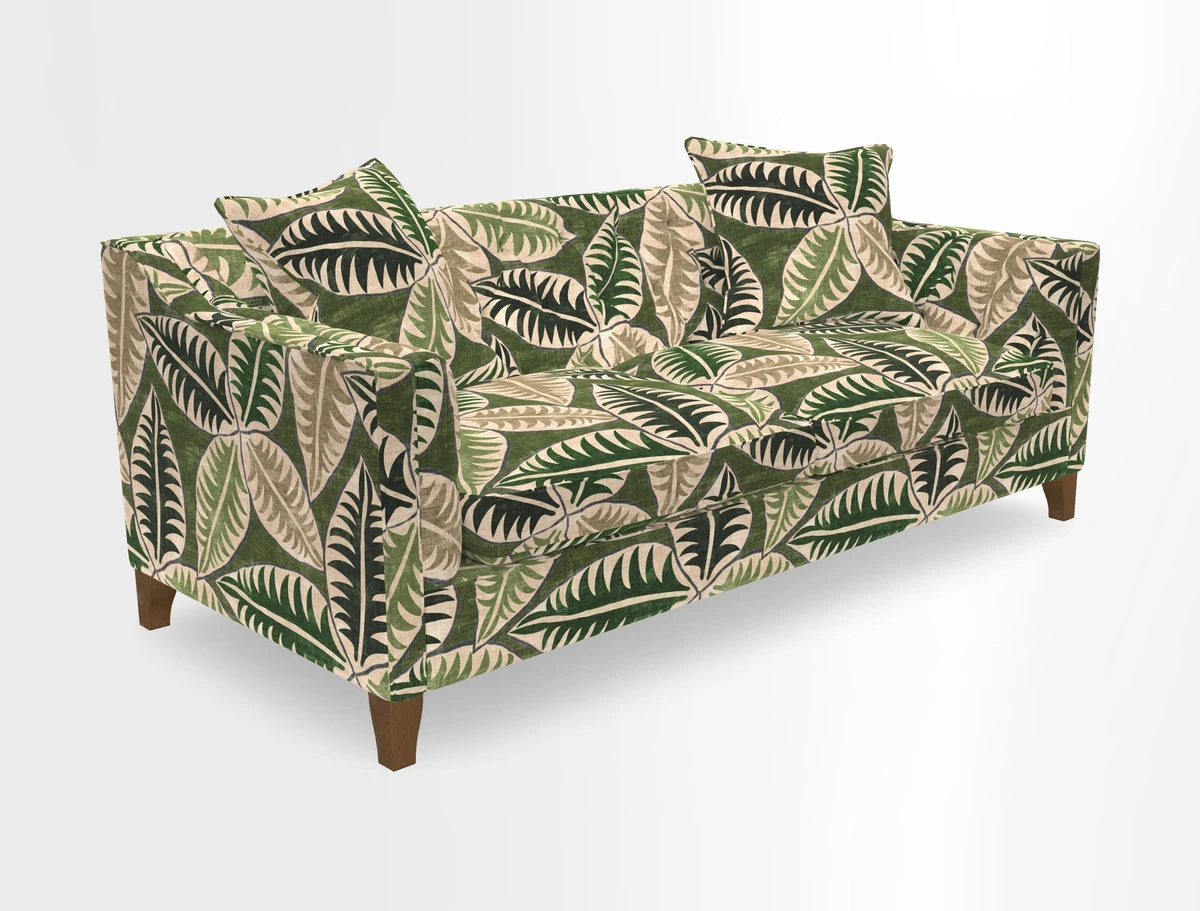 Haresfield 3 Seater Sofa in Linwood Omega Velvet Omega Airforce with Contrasting Piping