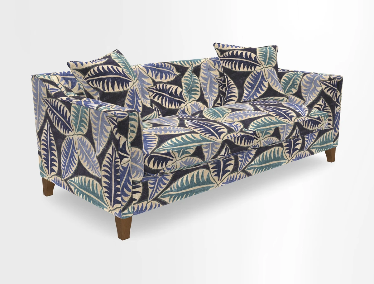 Haresfield 3 Seater Sofa in Linwood Omega Velvet Omega Airforce with Contrasting Piping