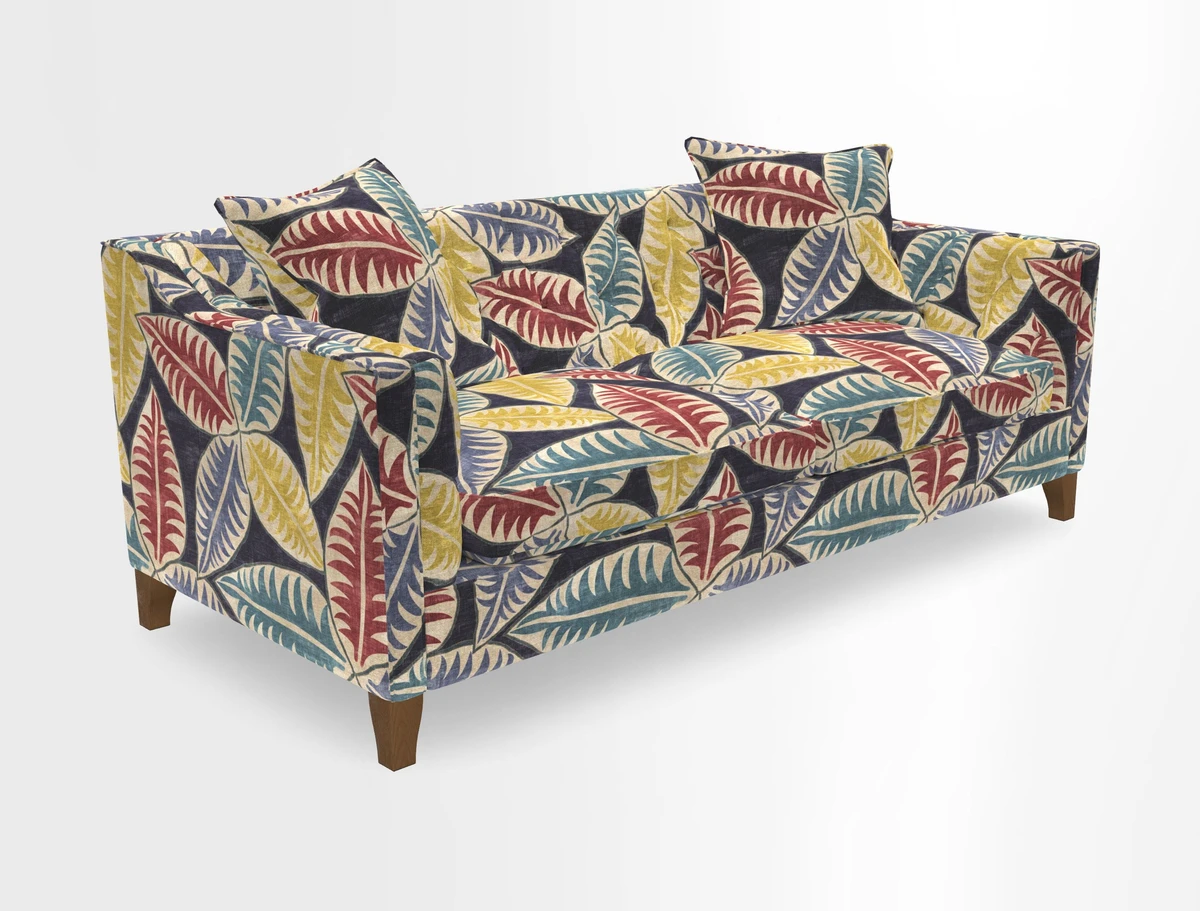 Haresfield 3 Seater Sofa in Linwood Omega Velvet Omega Airforce with Contrasting Piping