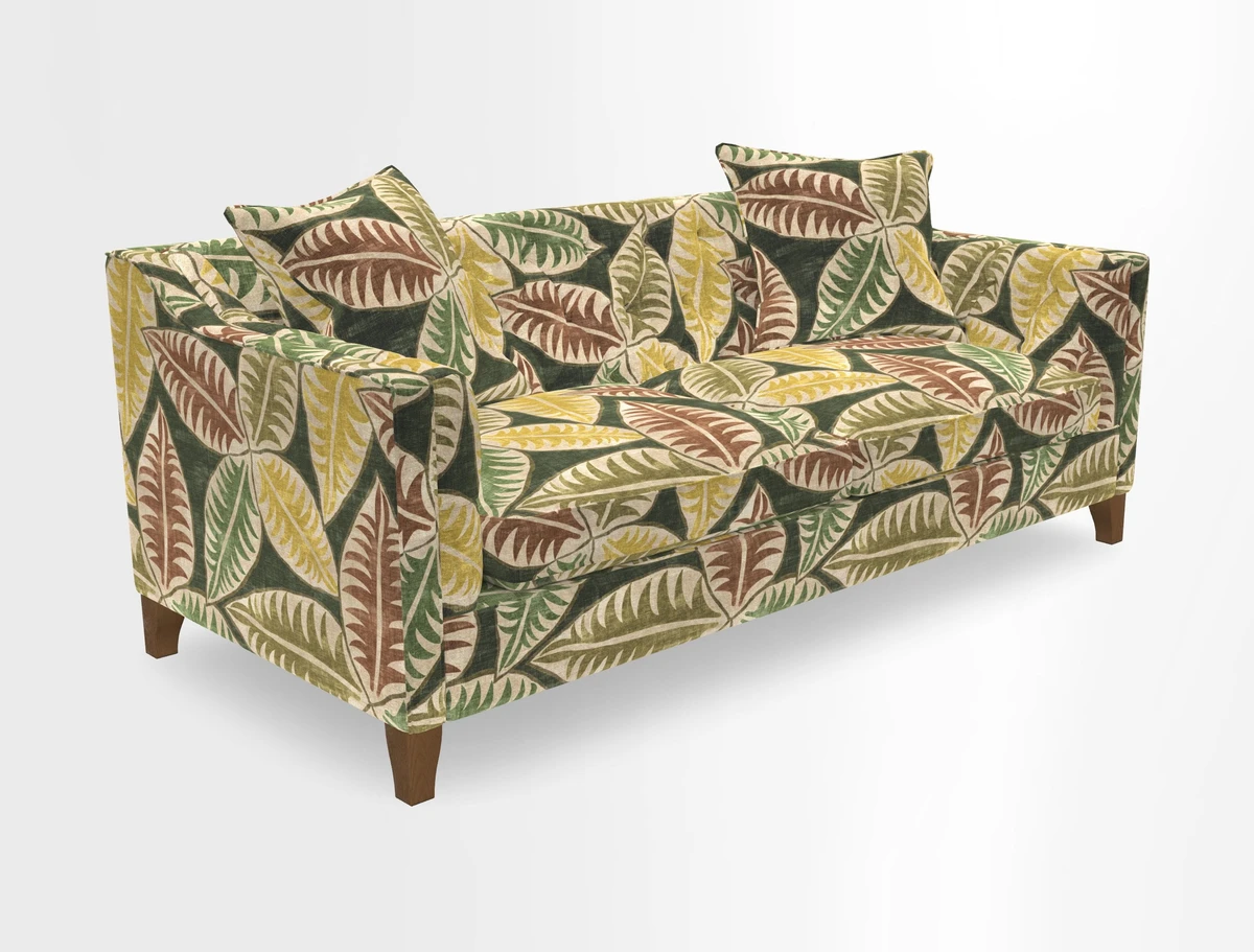 Haresfield 3 Seater Sofa in Linwood Omega Velvet Omega Airforce with Contrasting Piping