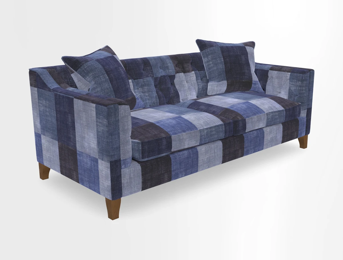 Haresfield 3 Seater Sofa in Linwood Omega Velvet Omega Airforce with Contrasting Piping
