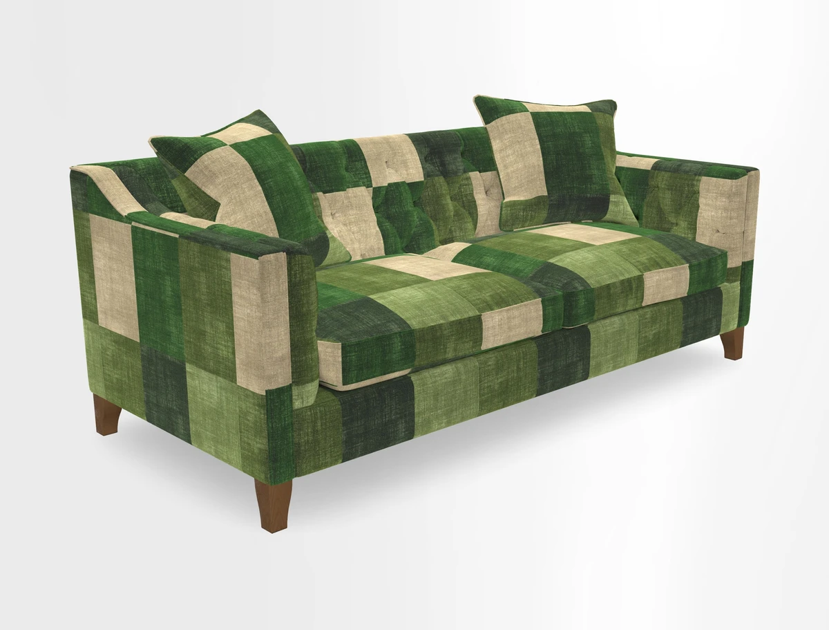 Haresfield 3 Seater Sofa in Linwood Omega Velvet Omega Airforce with Contrasting Piping