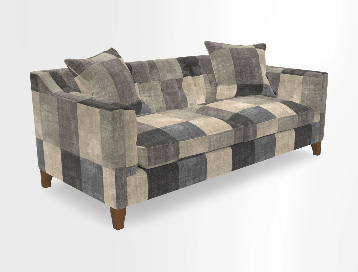 Haresfield 3 Seater Sofa in Linwood Omega Velvet Omega Airforce with Contrasting Piping
